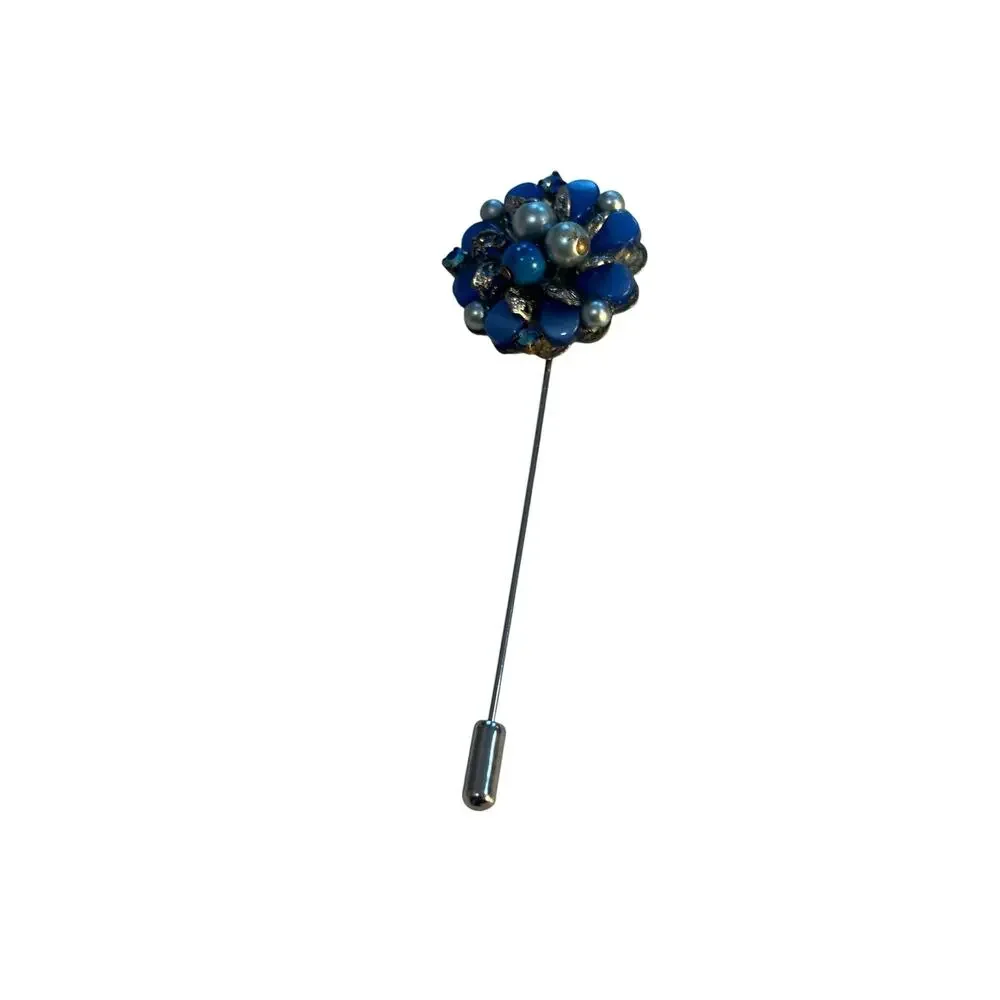 Blue Floral Stick Pin Something Blue Handmade Vintage Earring Lapel Pin